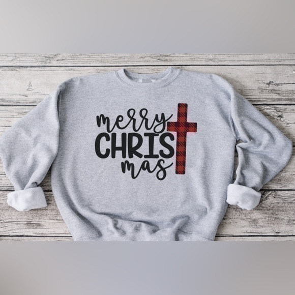 Gildan Tops - Merry Christmas Cross Crewneck - gray